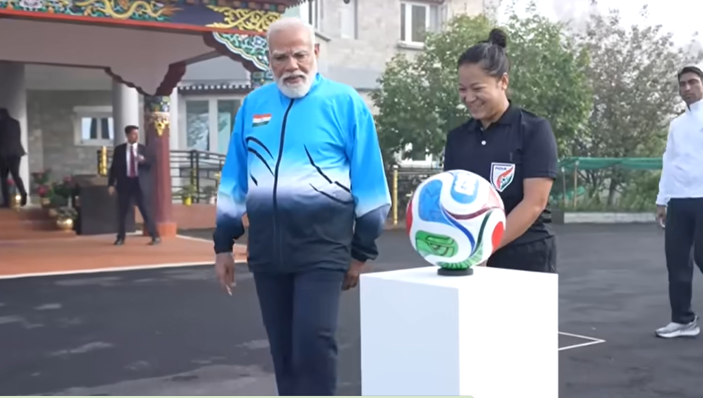 PM Modi playing football in Gangtok